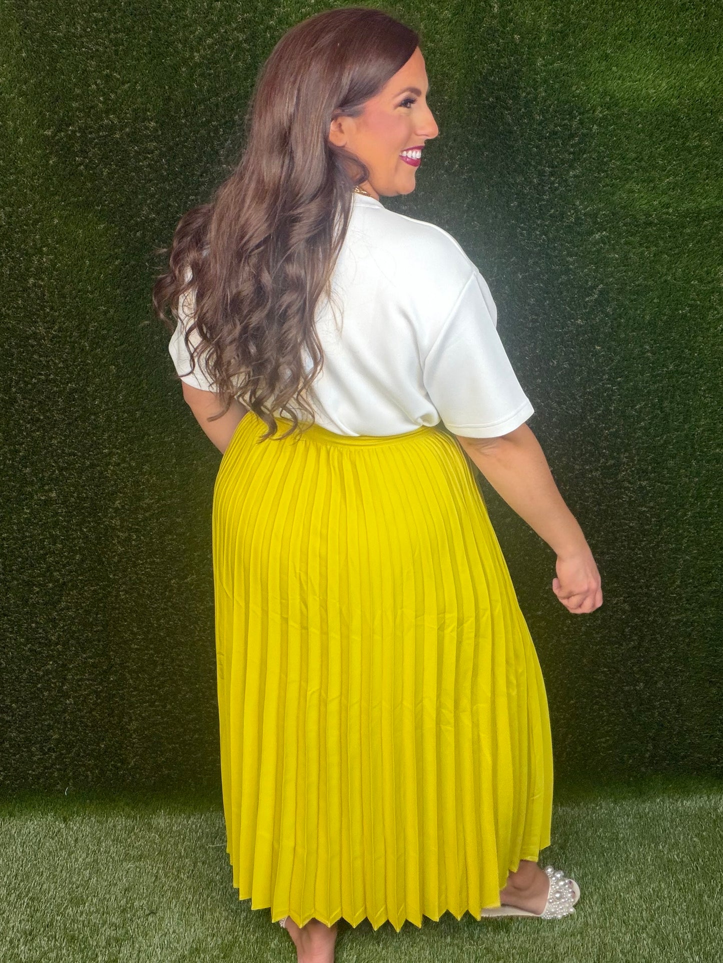 Pleated Wrap Skirt - Chartreuse
