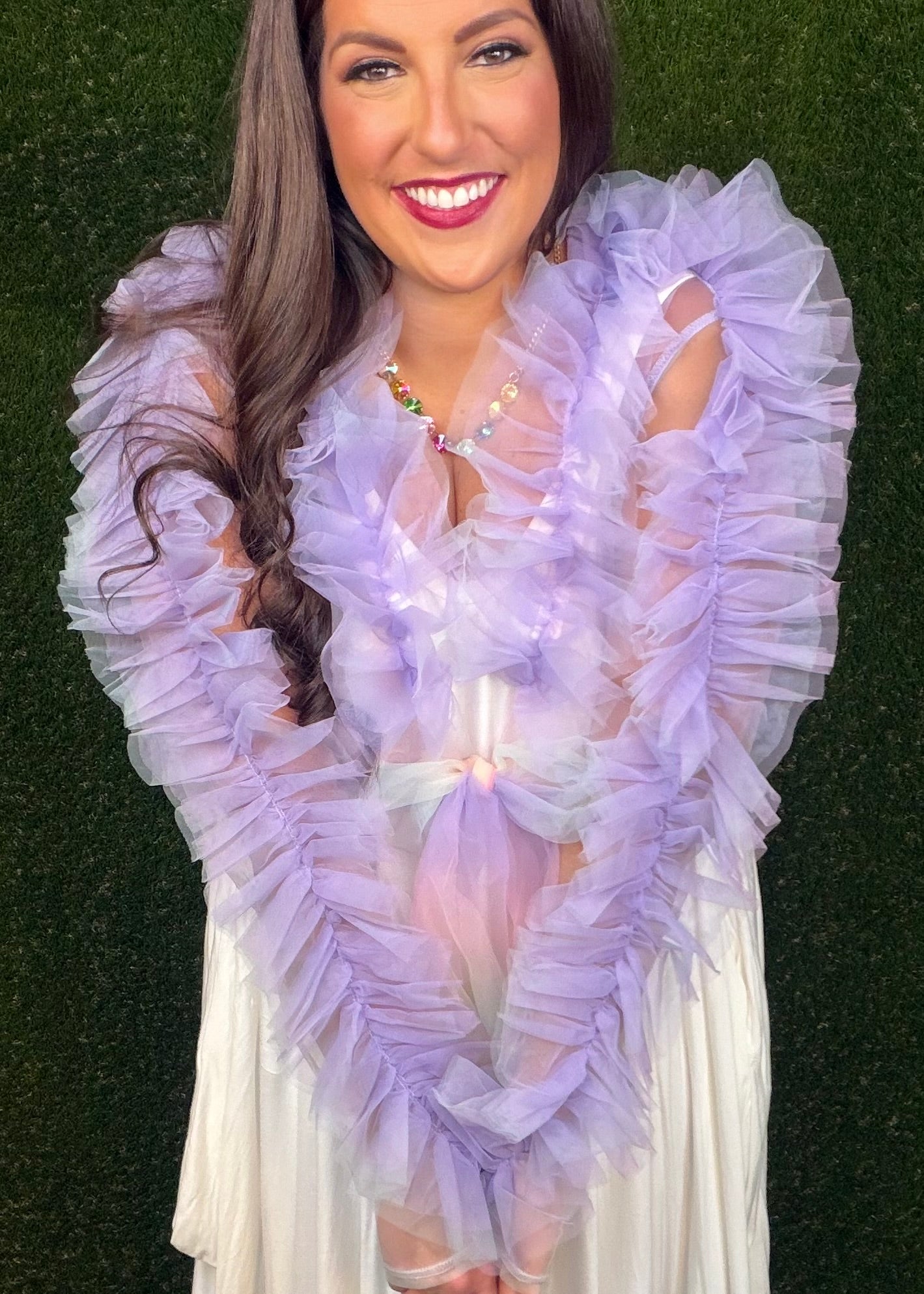Cotton Candy Mesh Ruffle Tie Top