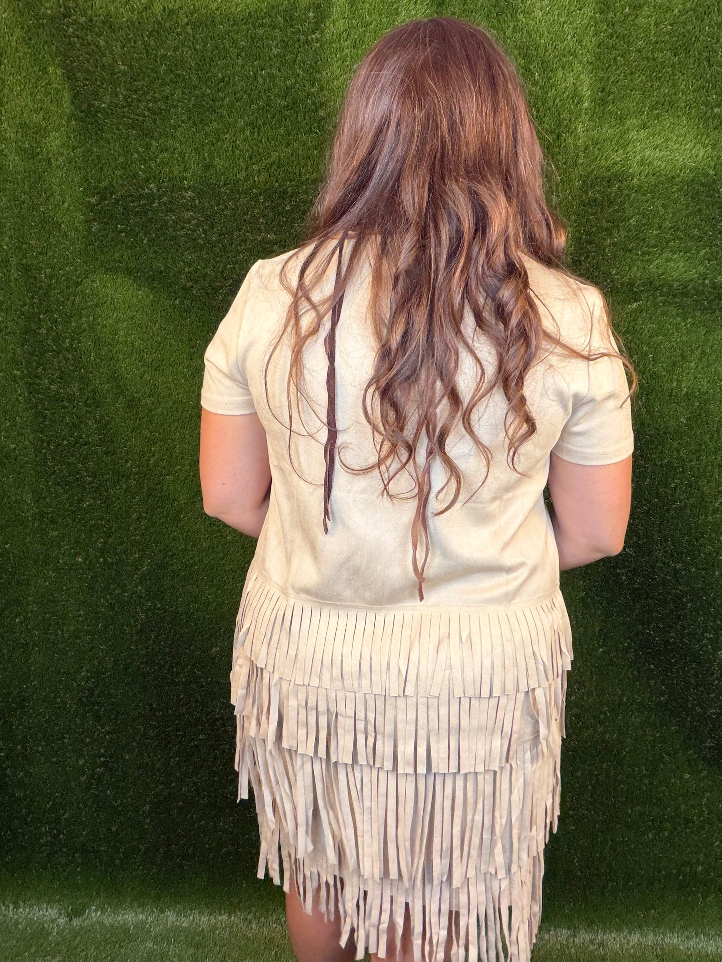 Anything But Basic Suede Fringe Dress - Khaki