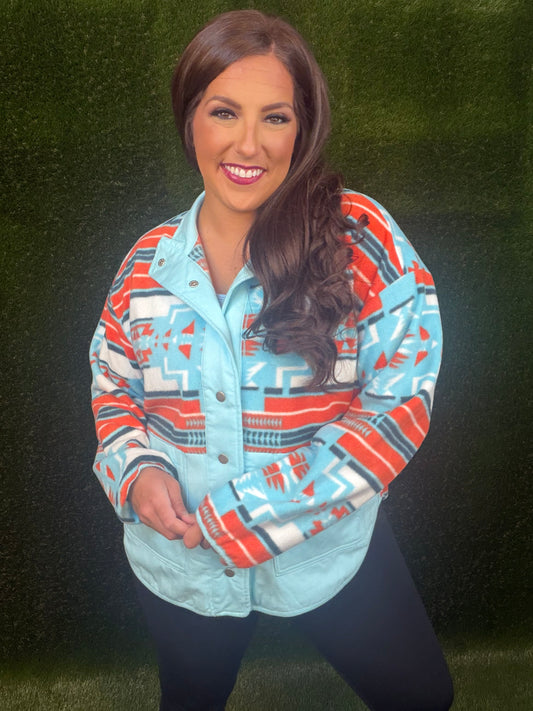 Aqua and Orange Aztec Jacket