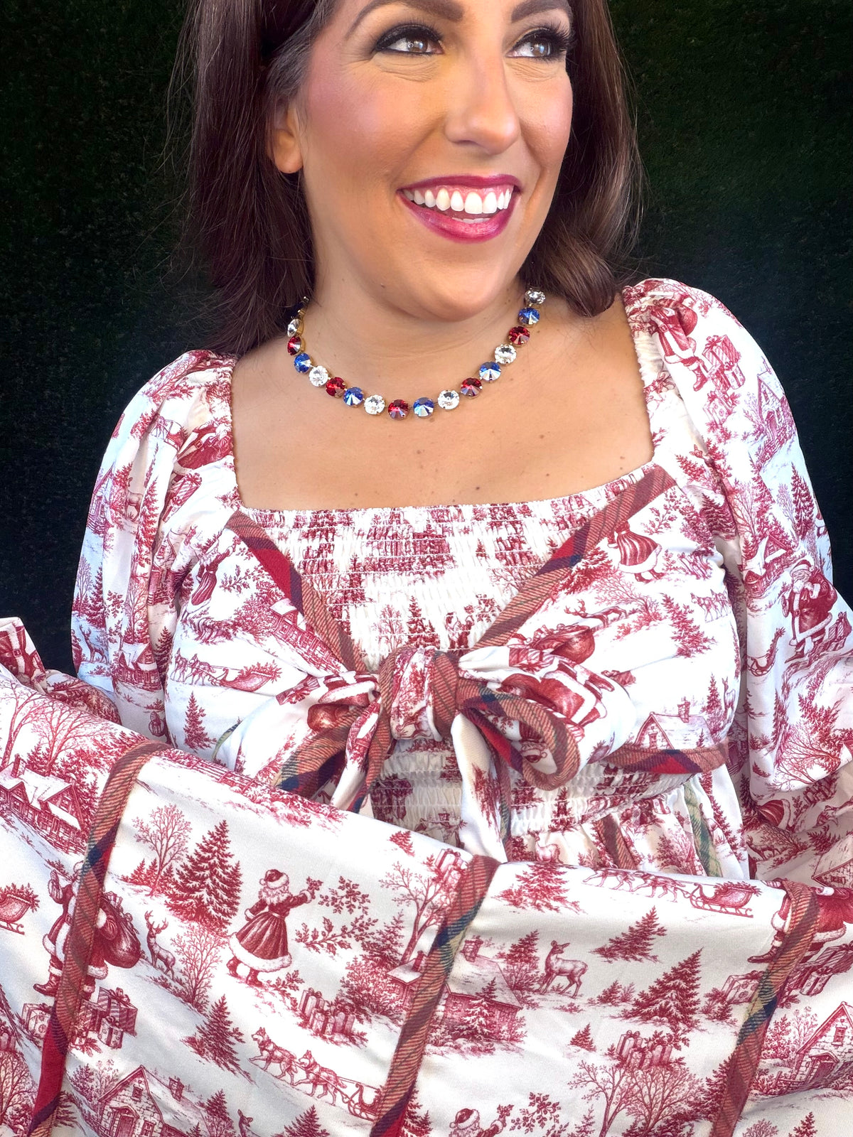 Santa Baby Toile Maxi Dress - Burgundy