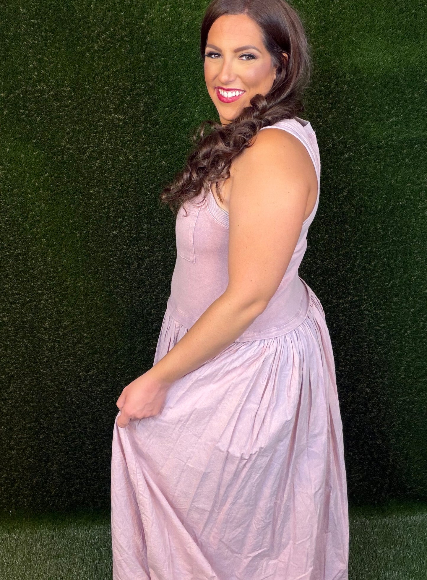 Sleeveless Balloon Skirt Dress - Purple
