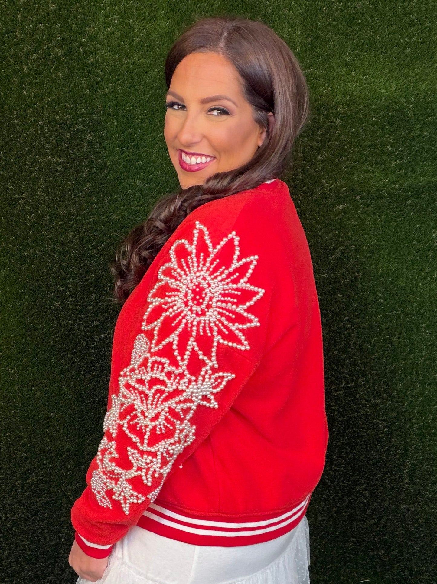 Red Pearl Varsity Letterman Jacket