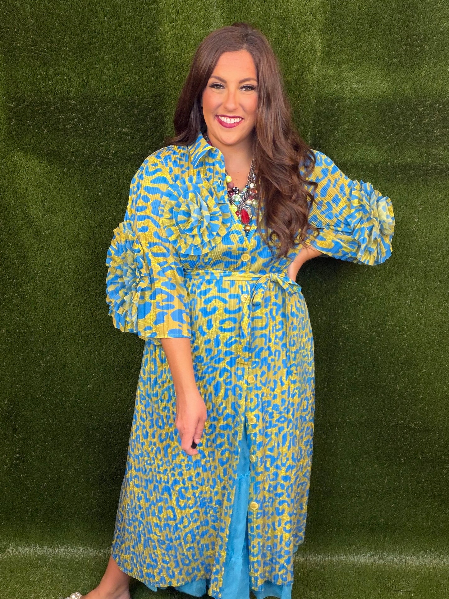 Welcome To The Jungle Leopard Dress - Ocean Blue and Chartreuse Green