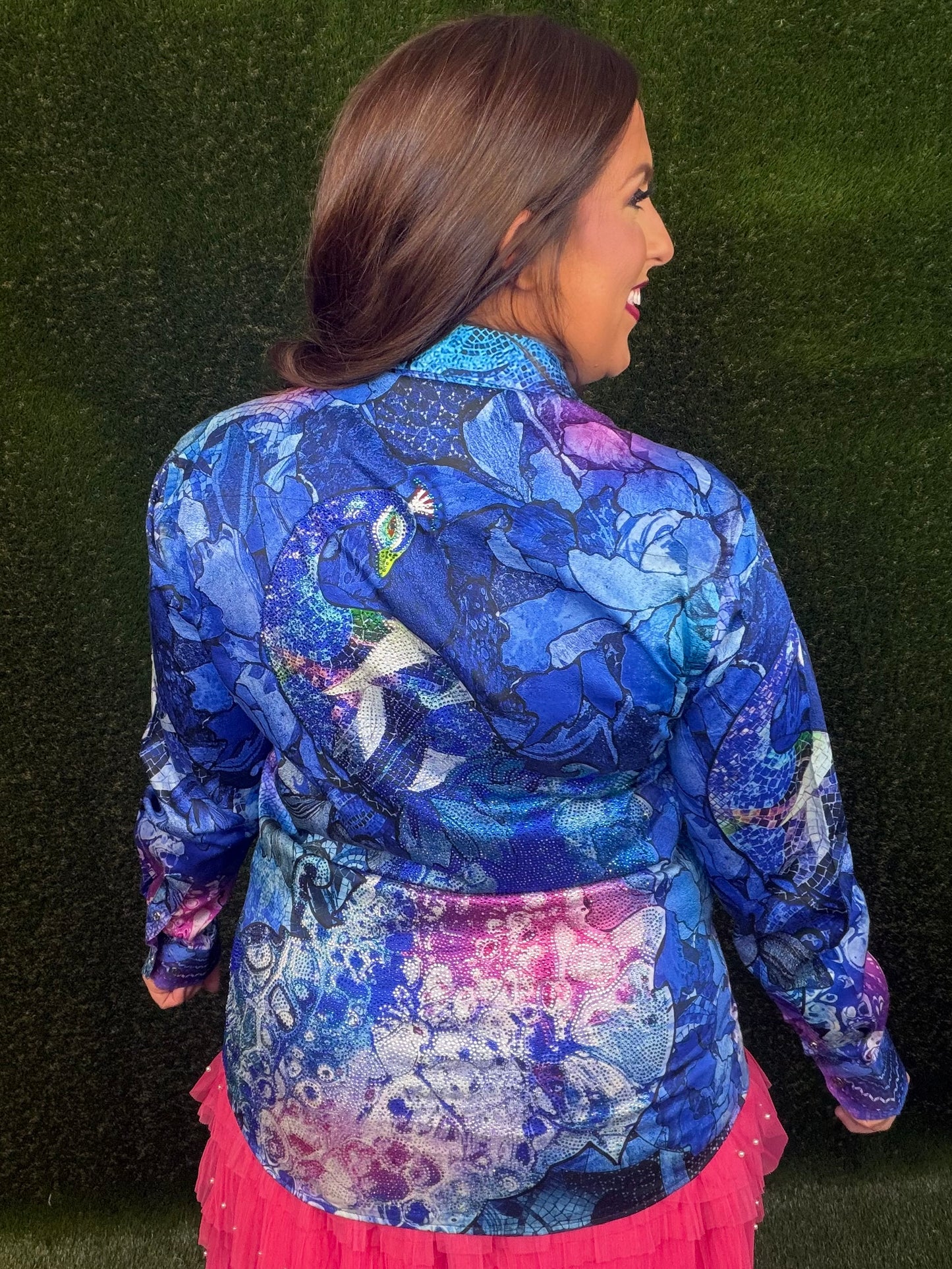 Royal Peacock Button-Up Shirt