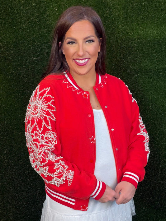 Red Pearl Varsity Letterman Jacket