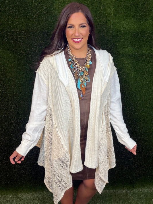 Lace Hoodie Open Jacket Cardigan - Natural