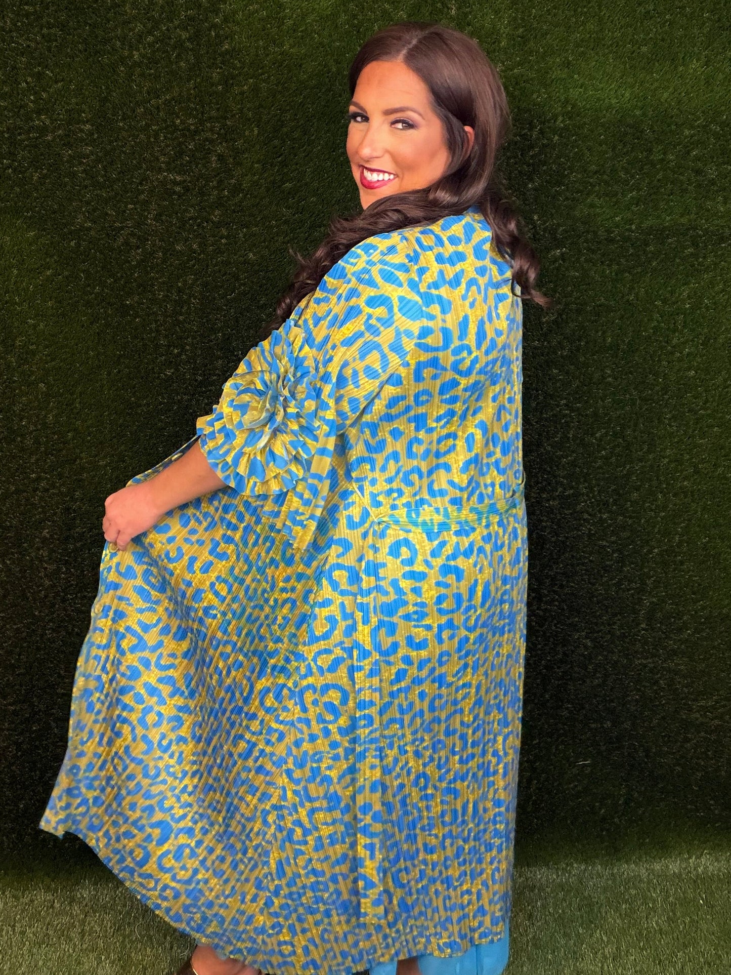 Welcome To The Jungle Leopard Dress - Ocean Blue and Chartreuse Green