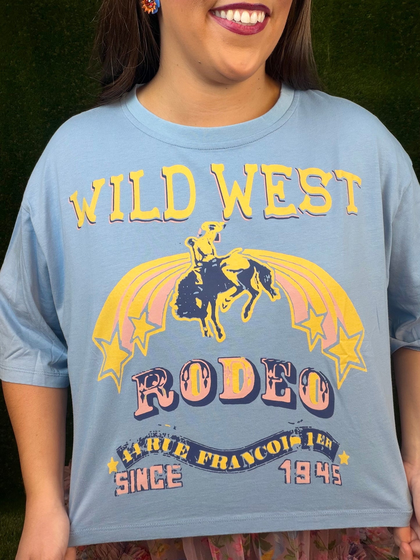 Western Graphic Crop T-Shirt - Denim Blue