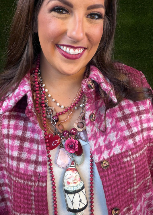 Clown Drum Necklace - Raspberry