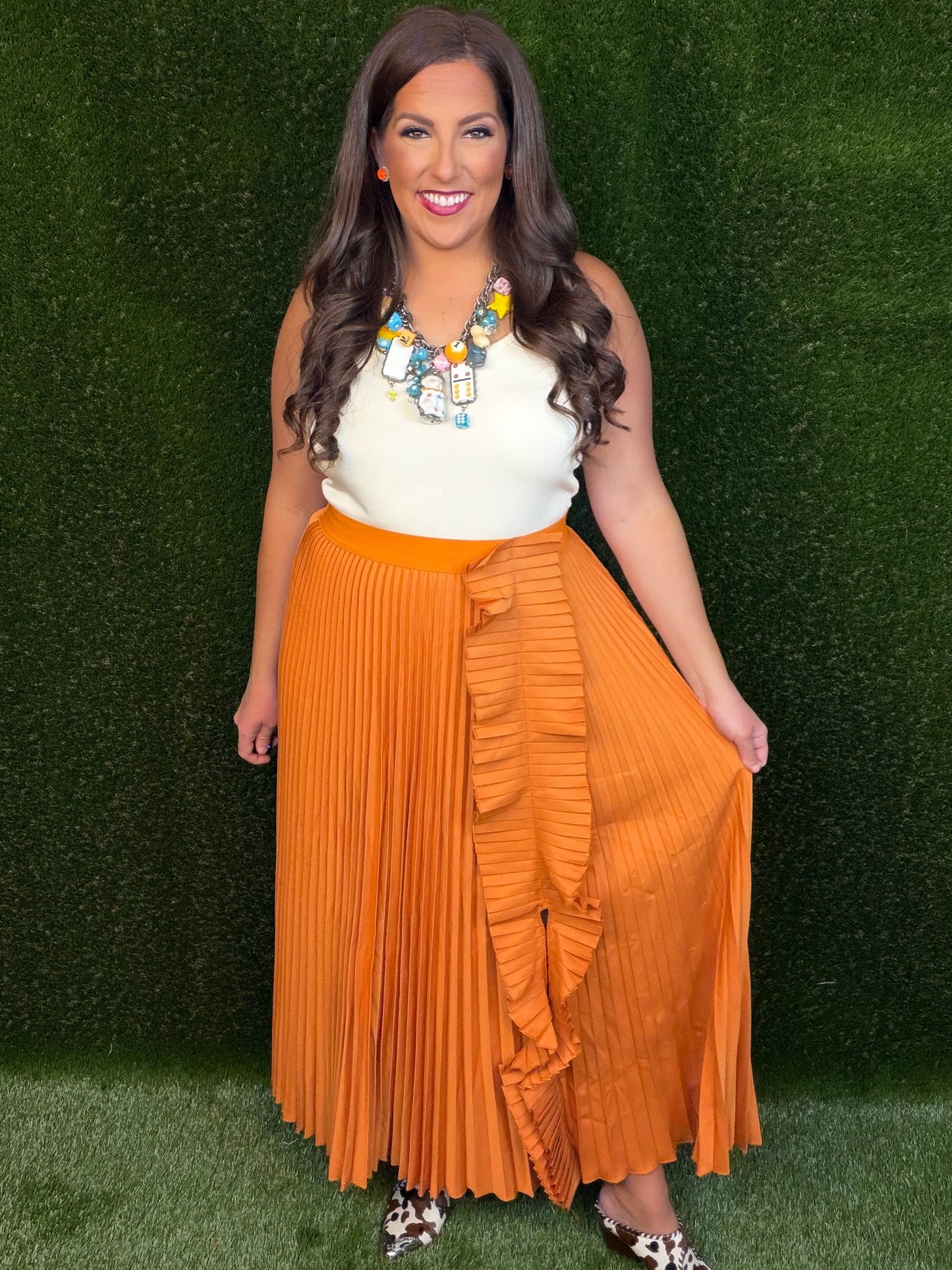 Pleaty Please? Maxi Skirt - Orange