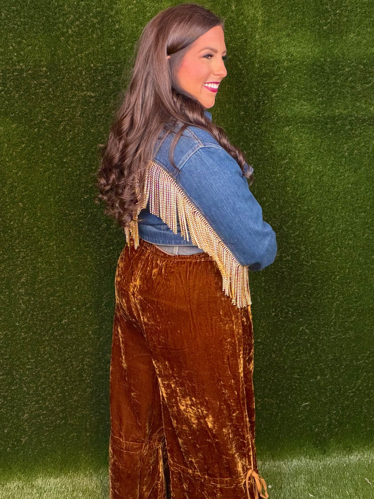 Ruffle It Up Velvet Pants - Golden