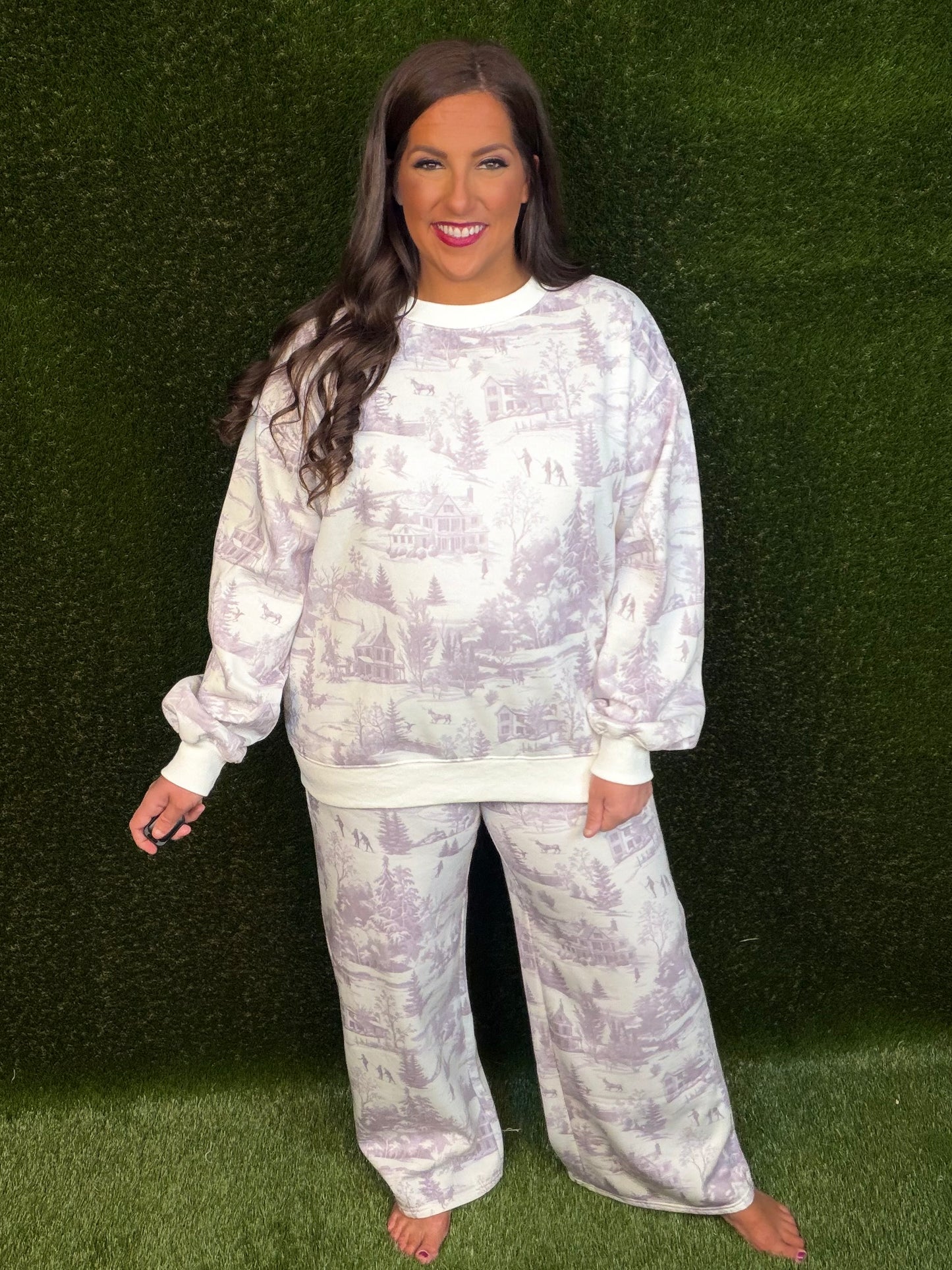 Ski Lodge Printed Sweat Set - Dusty Purple