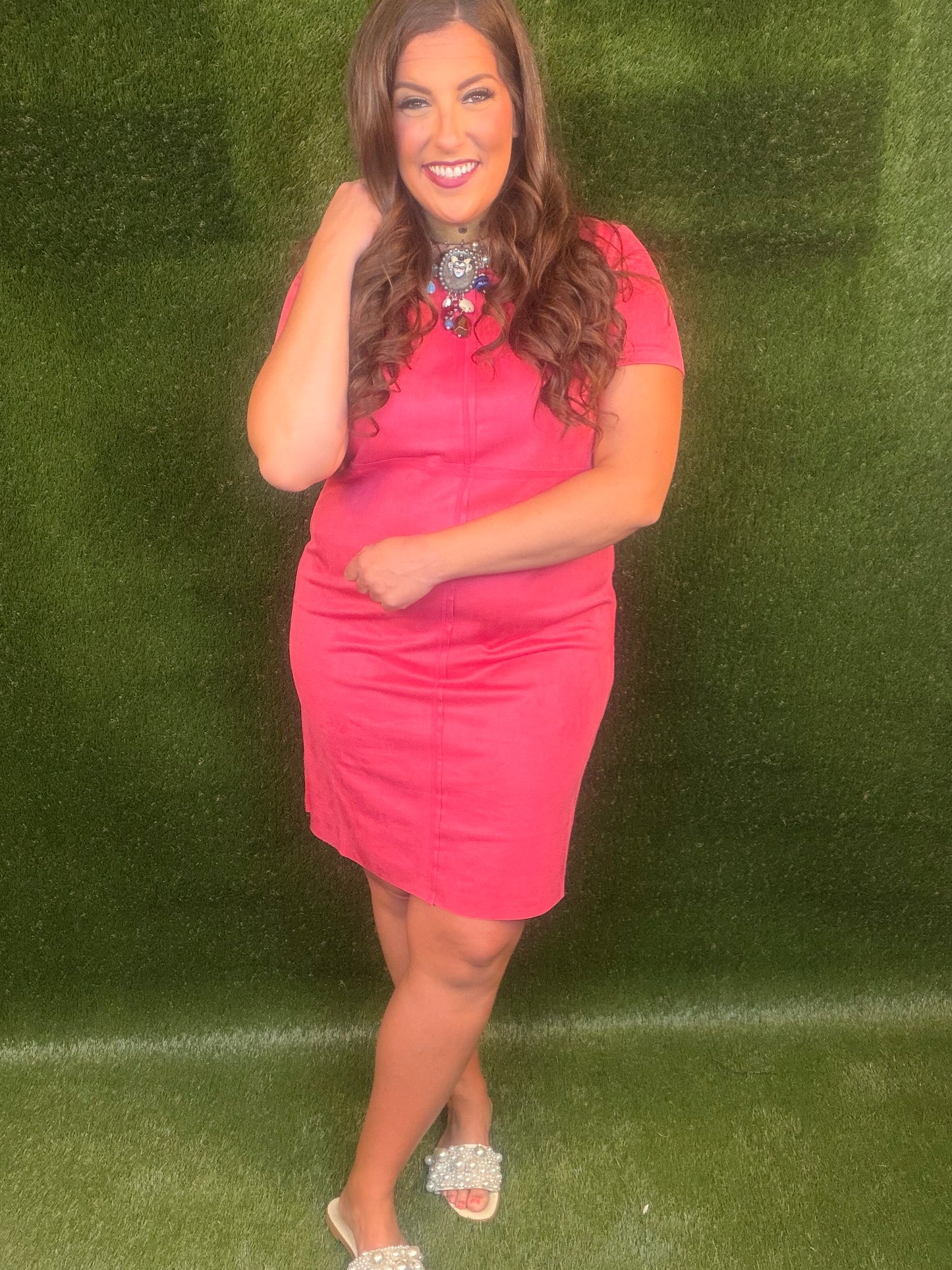 Sally Suede Dress - Raspberry Pink