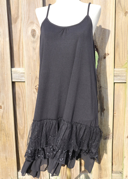 Basic Ruffle Slip Dress - Black