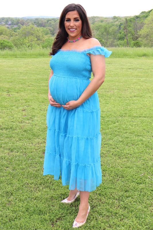 Belle Of The Ball Tulle Midi Dress - Hawaiian Blue