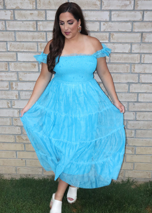 Belle Of The Ball Tulle Midi Dress - Hawaiian Blue