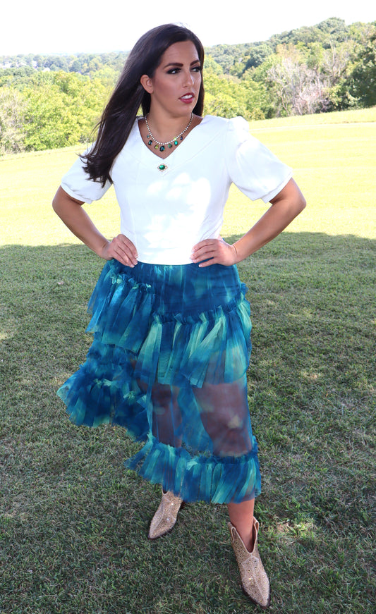 Blue/Green Tie Dye Tulle Skort