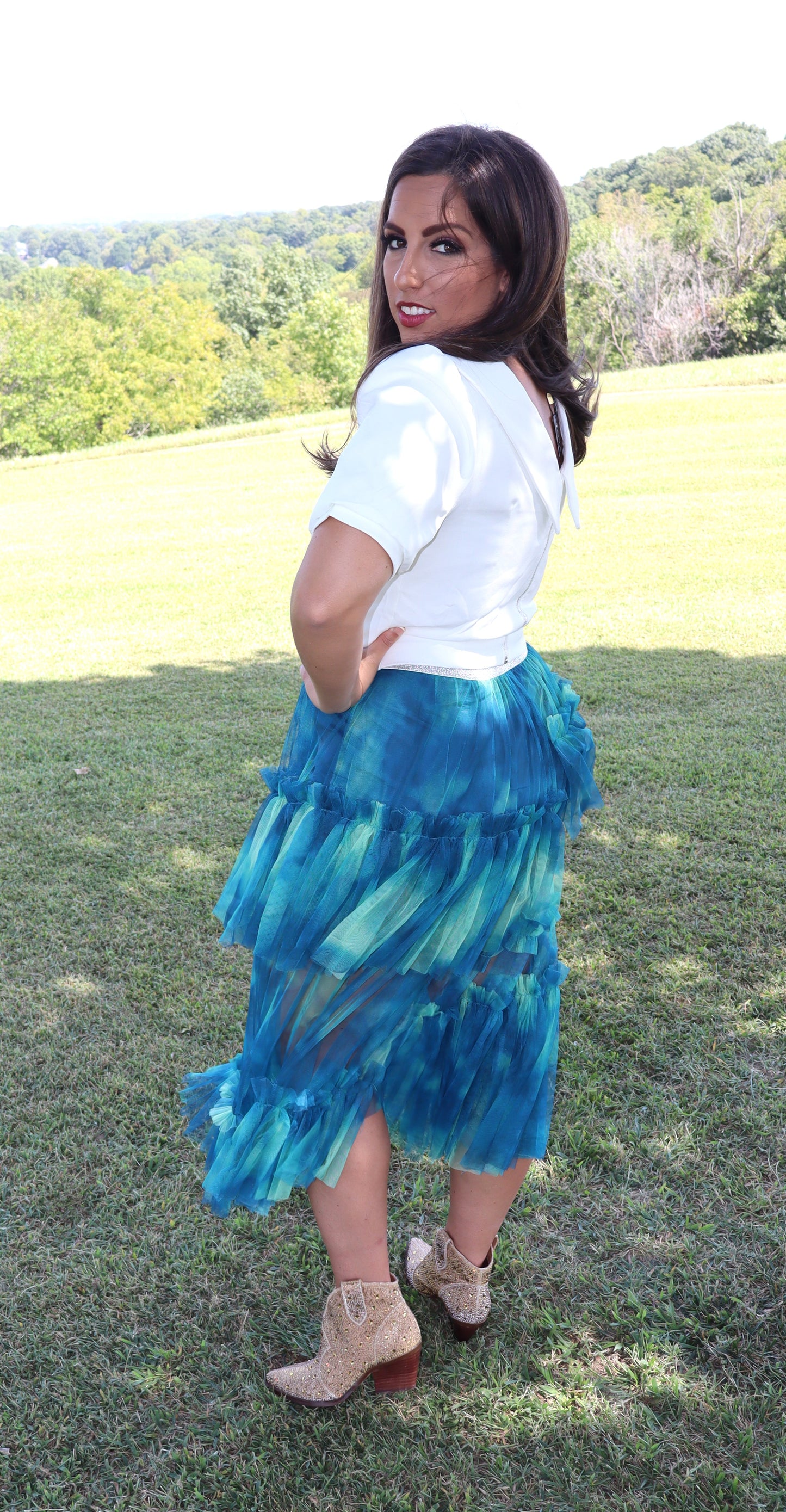 Blue/Green Tie Dye Tulle Skort