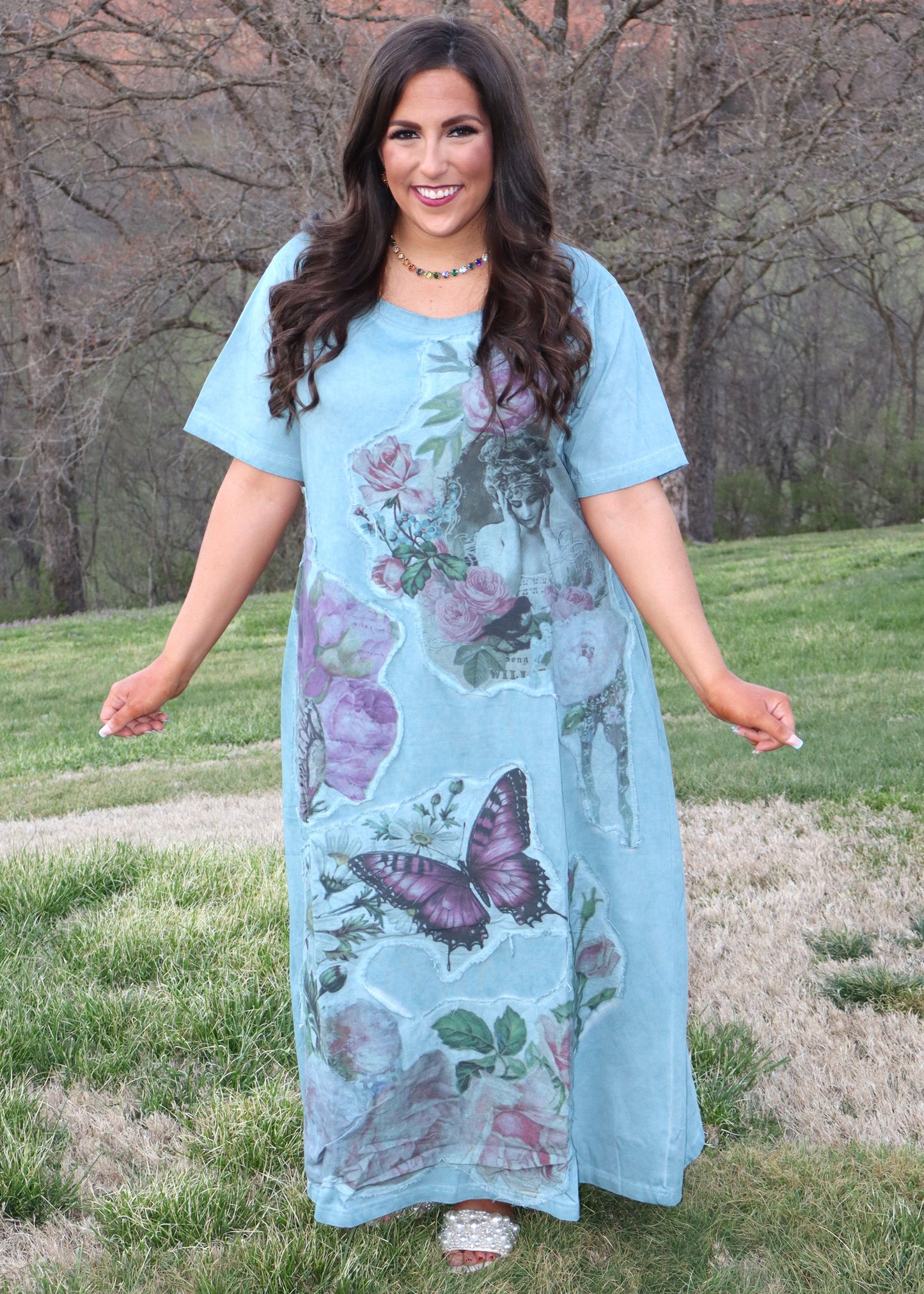 Blue Vintage Butterfly T-Shirt Dress