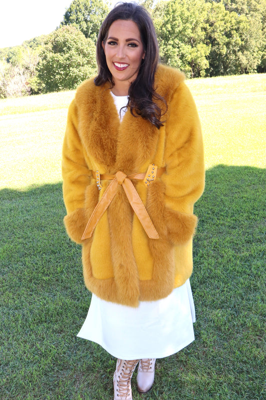 Bonnie and Clyde Fur Jacket - Mustard Gold