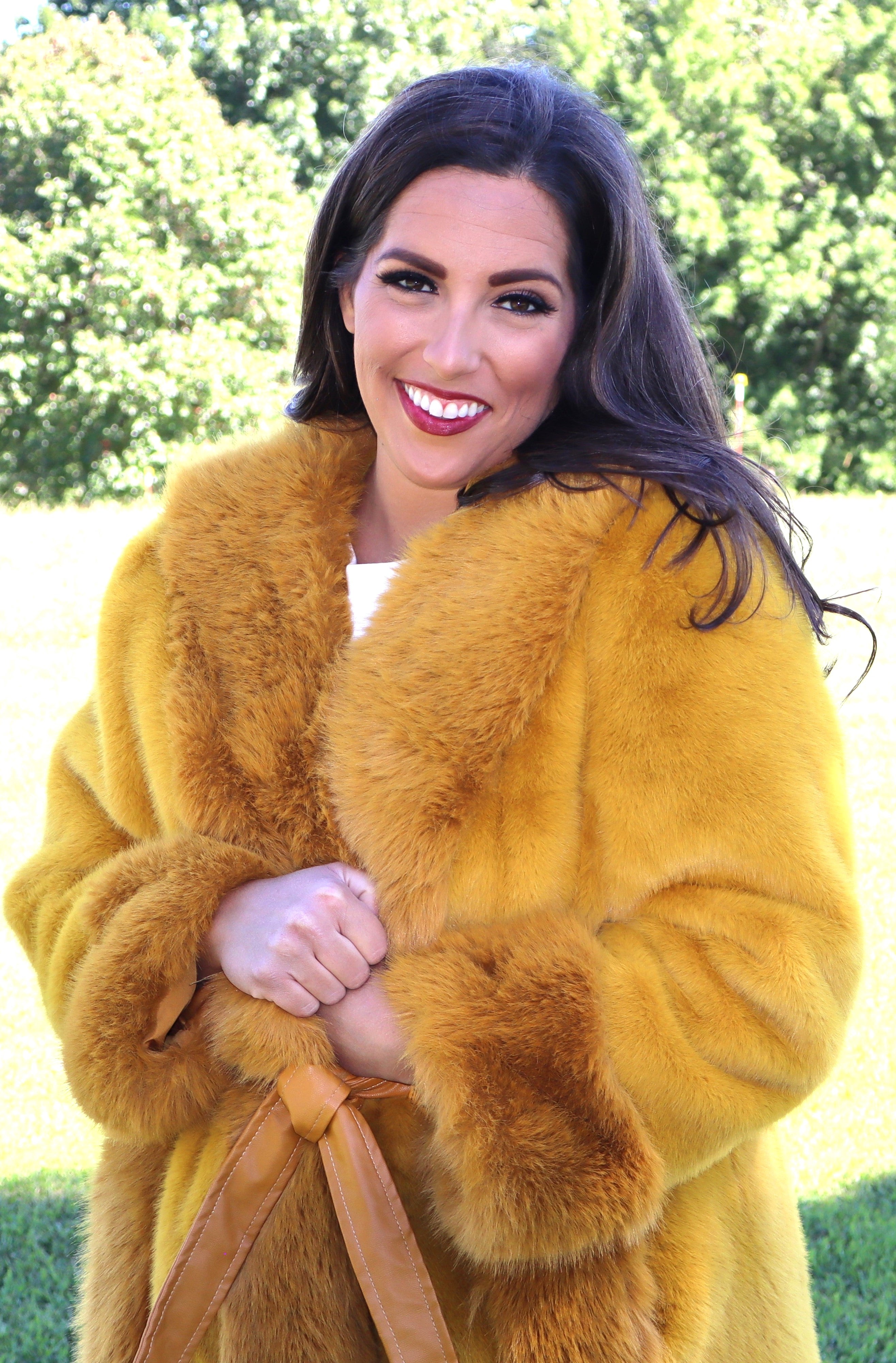 Mustard fur jacket hotsell