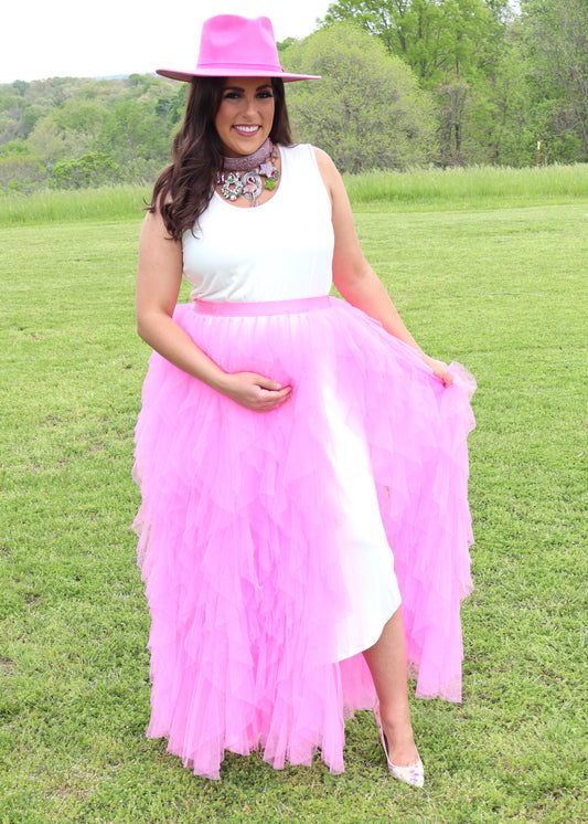 Bubble Gum Pink Tulle Maxi Skirt/Cover-up