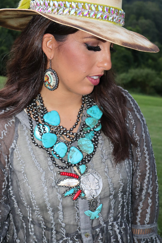 Buffalo Nickel Indian Turquoise Necklace