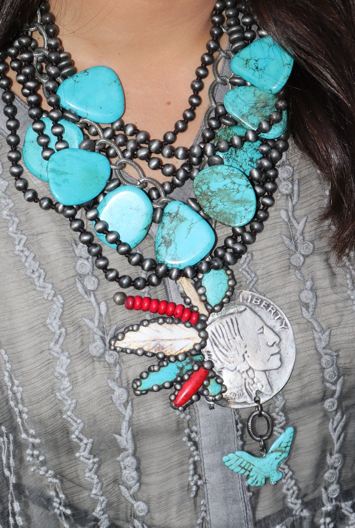 Buffalo Nickel Indian Turquoise Necklace