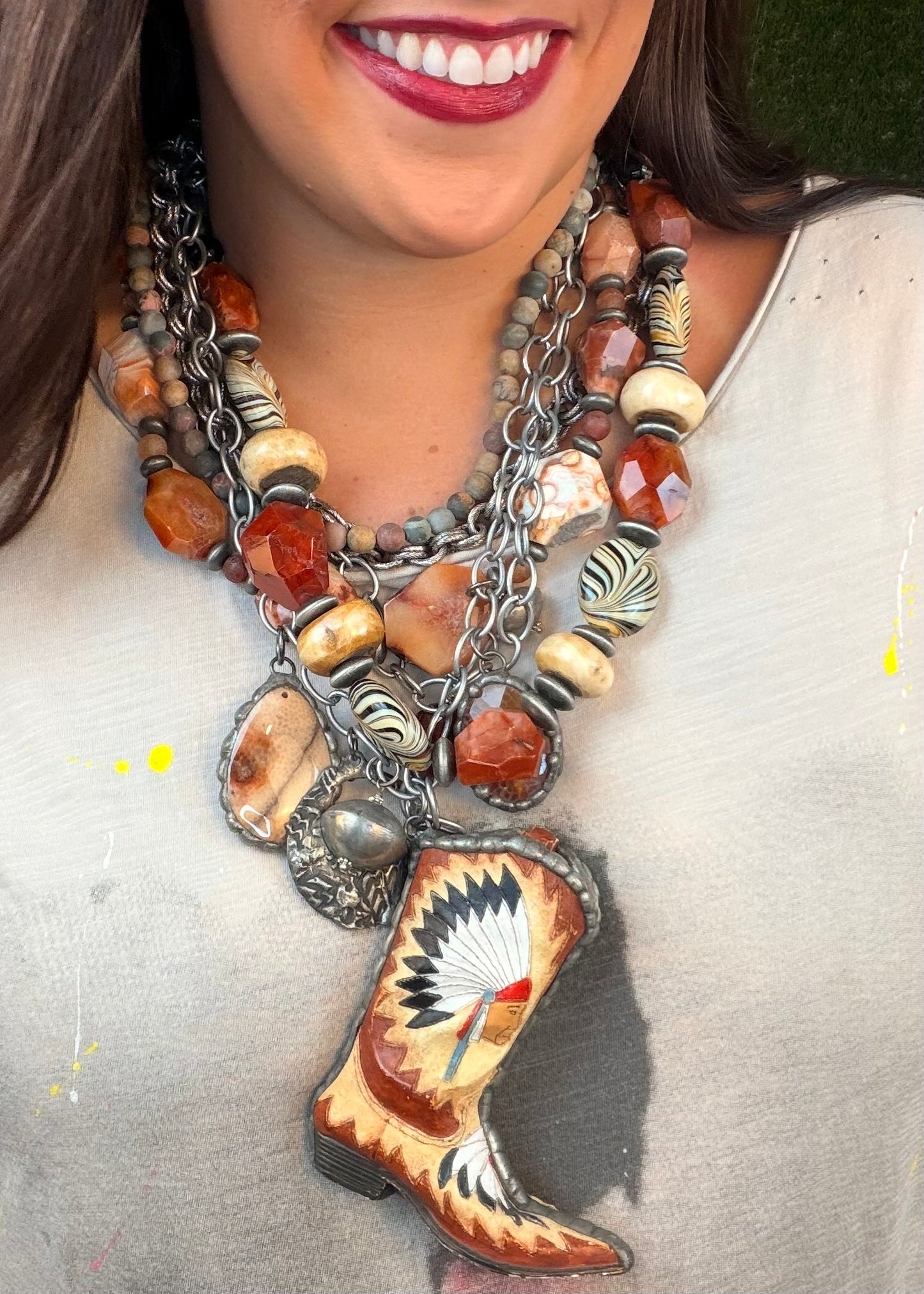 The Big Boot Necklace - Tan and Copper
