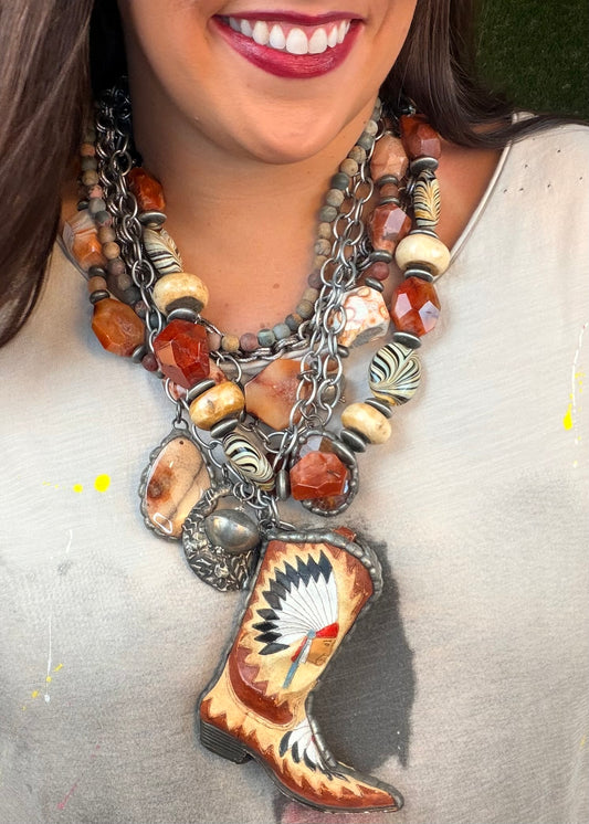 The Big Boot Necklace - Tan and Copper