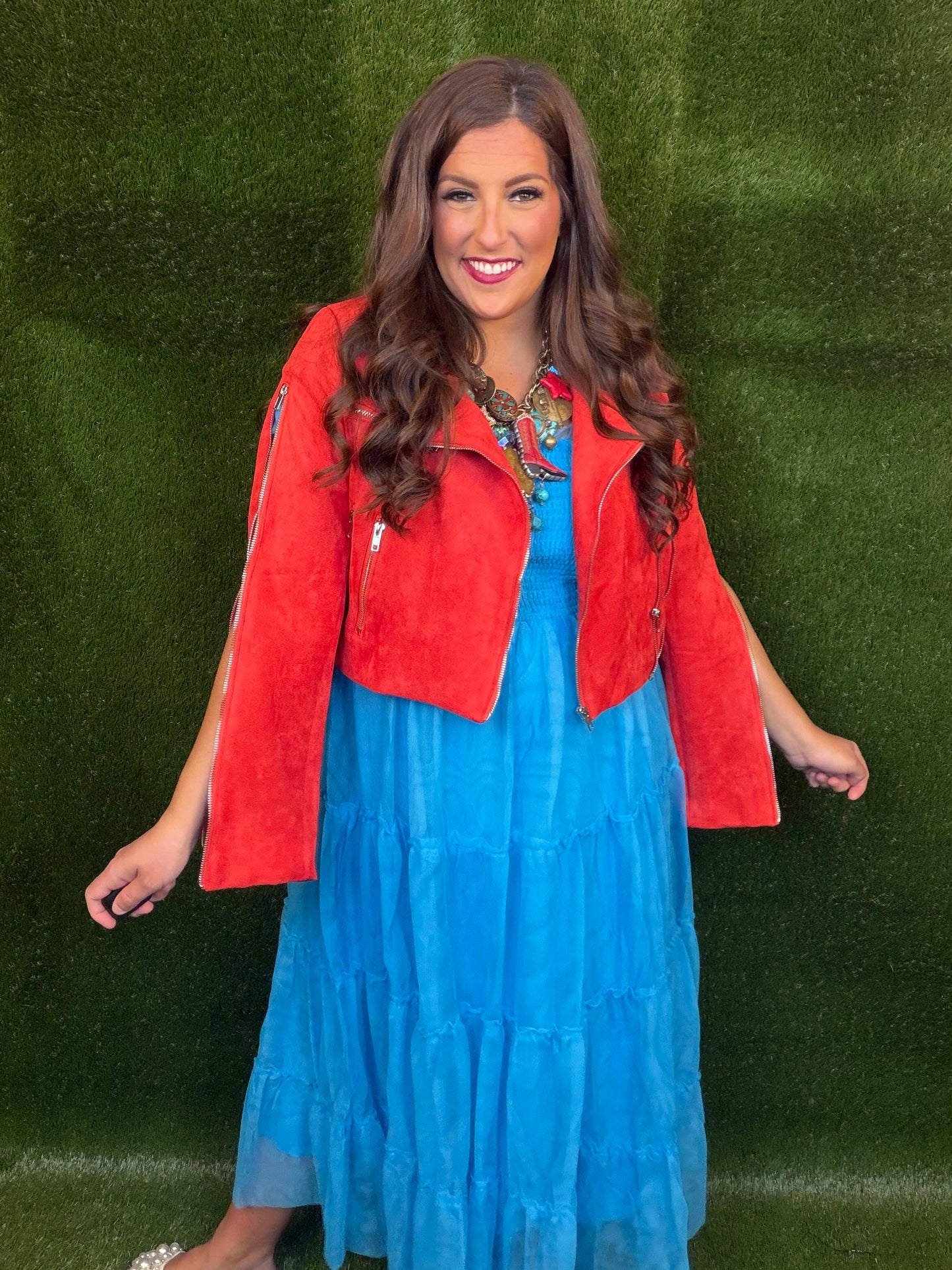 Suede Moto Crop Jacket - Red