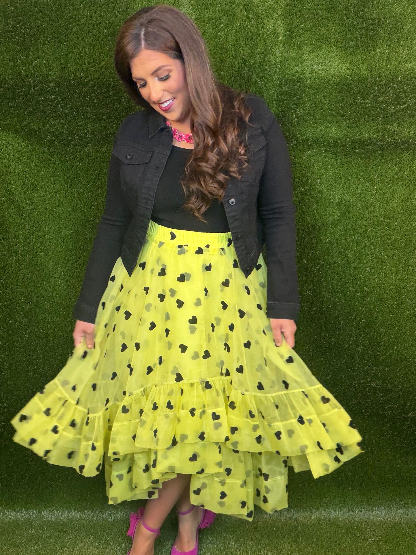 Black Heart, Colorful Soul High/Low Skirt - Neon Yellow
