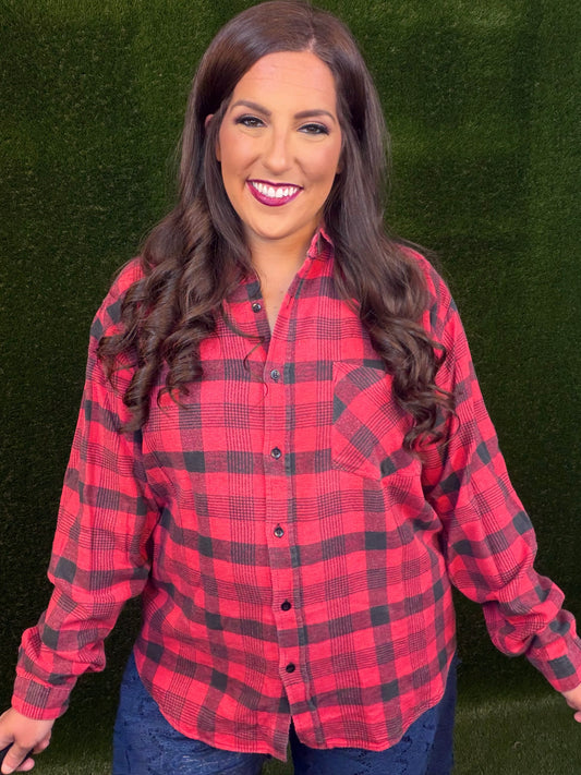 You're Drunk Flannel Shirt - Faded Red