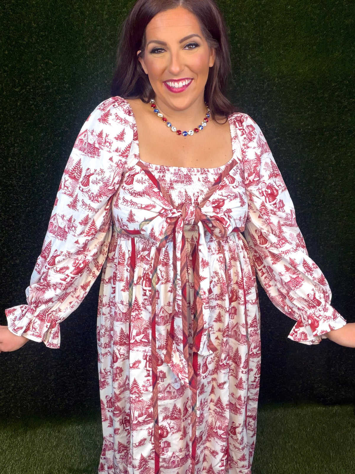 Santa Baby Toile Maxi Dress - Burgundy
