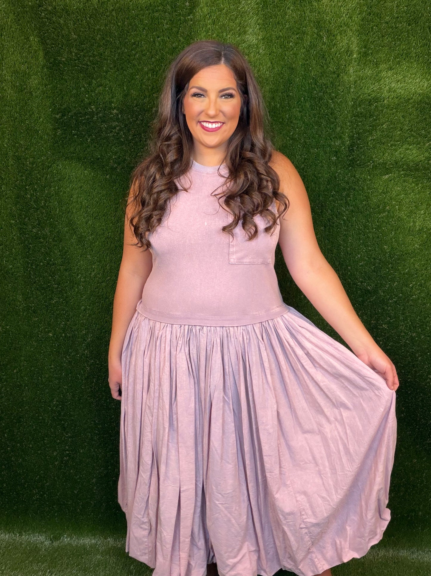 Sleeveless Balloon Skirt Dress - Purple