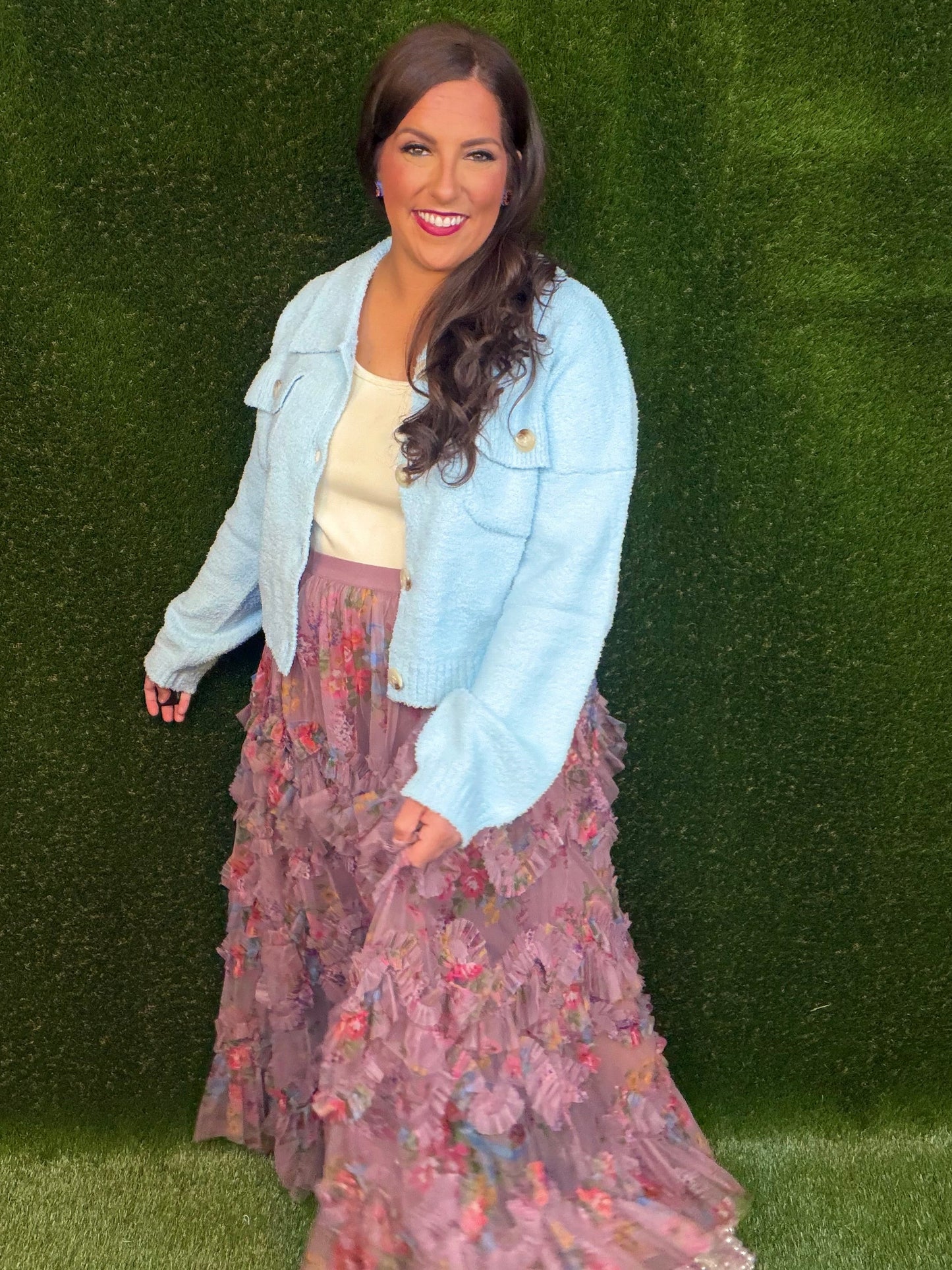 Petal To The Metal Ruffle Midi Skirt - Deep Mauve