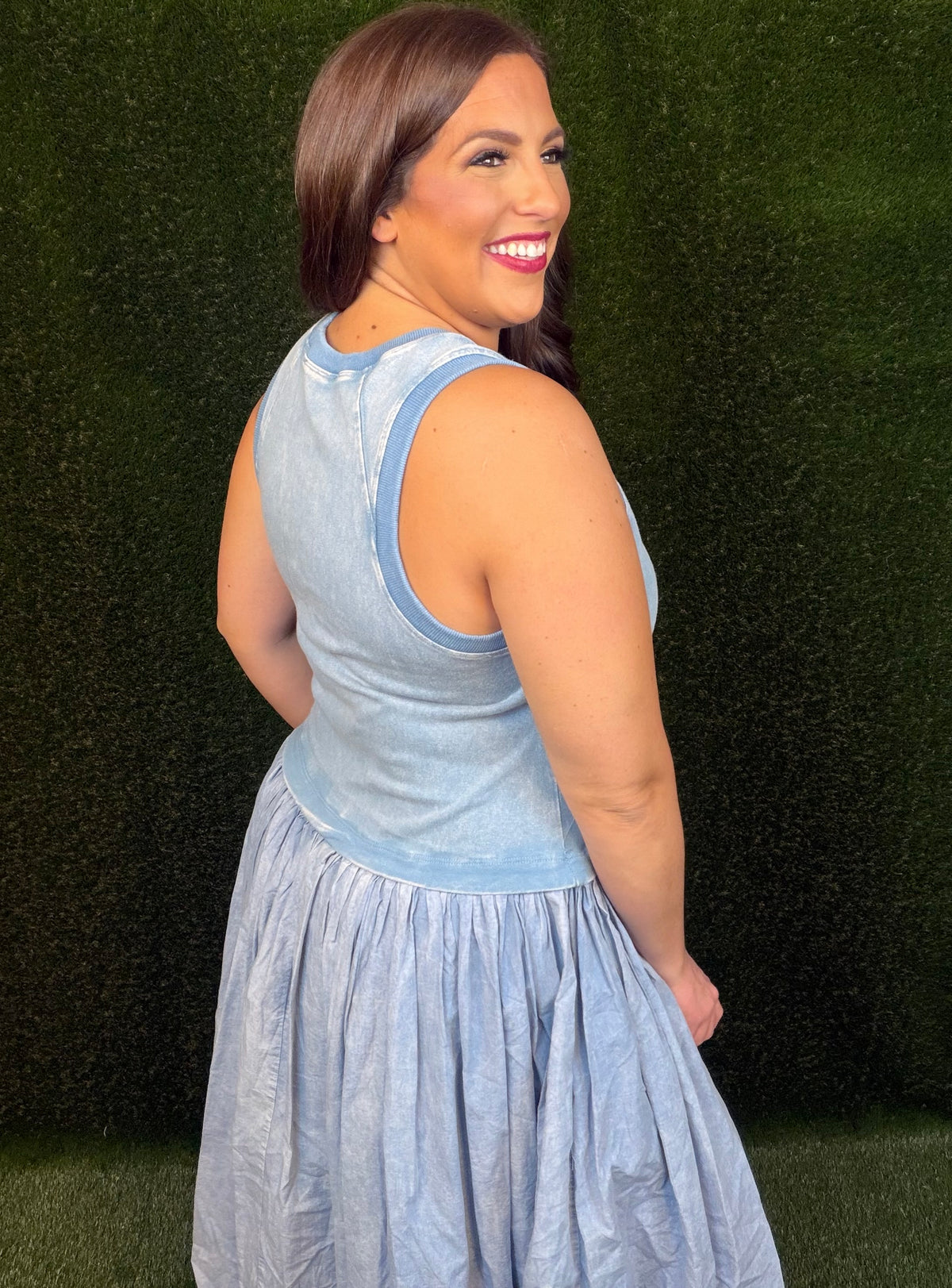 Sleeveless Balloon Skirt Dress - Light Blue