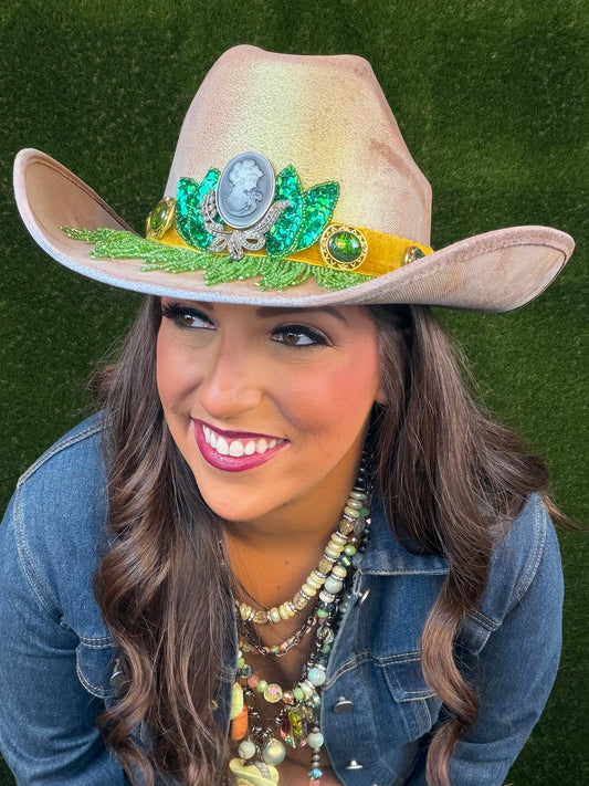Fringe Benefits Green Sparkle Cowboy Hat - Size Medium