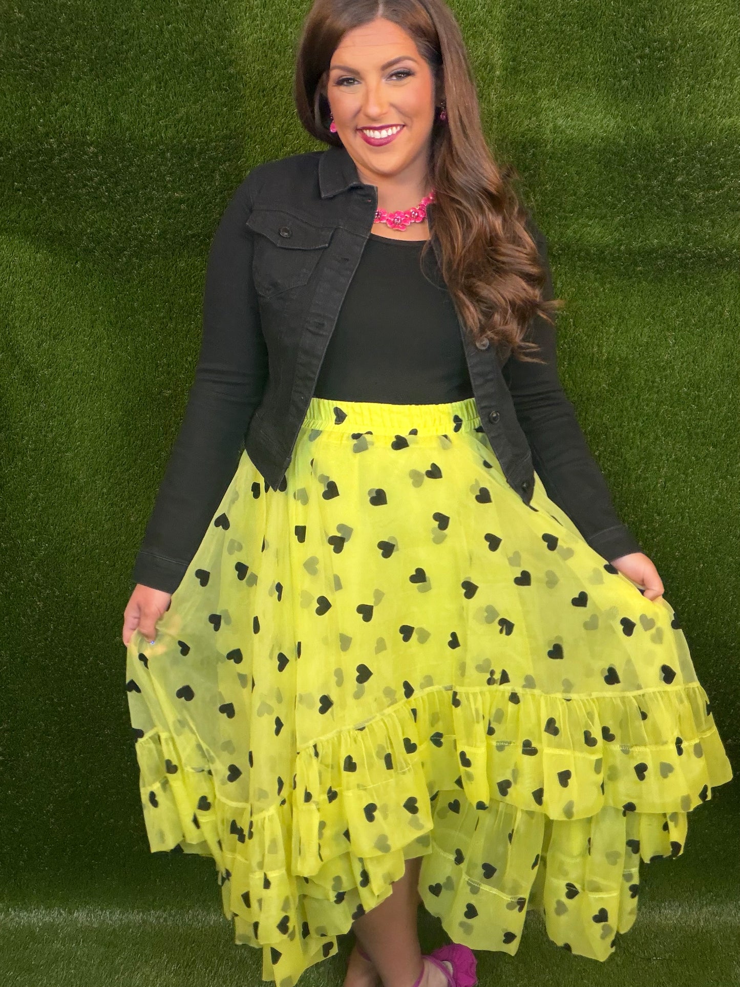 Black Heart, Colorful Soul High/Low Skirt - Neon Yellow