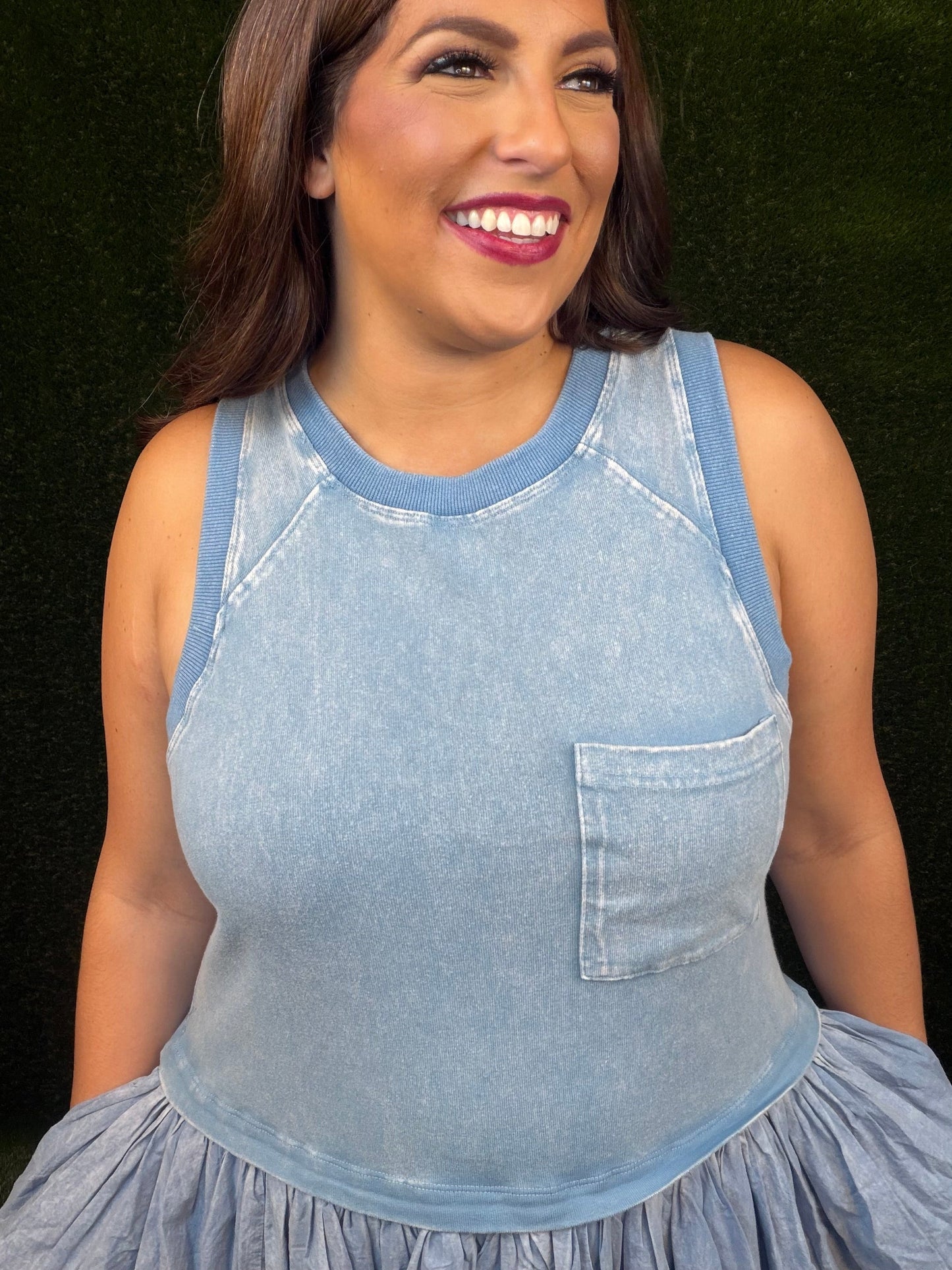 Sleeveless Balloon Skirt Dress - Light Blue