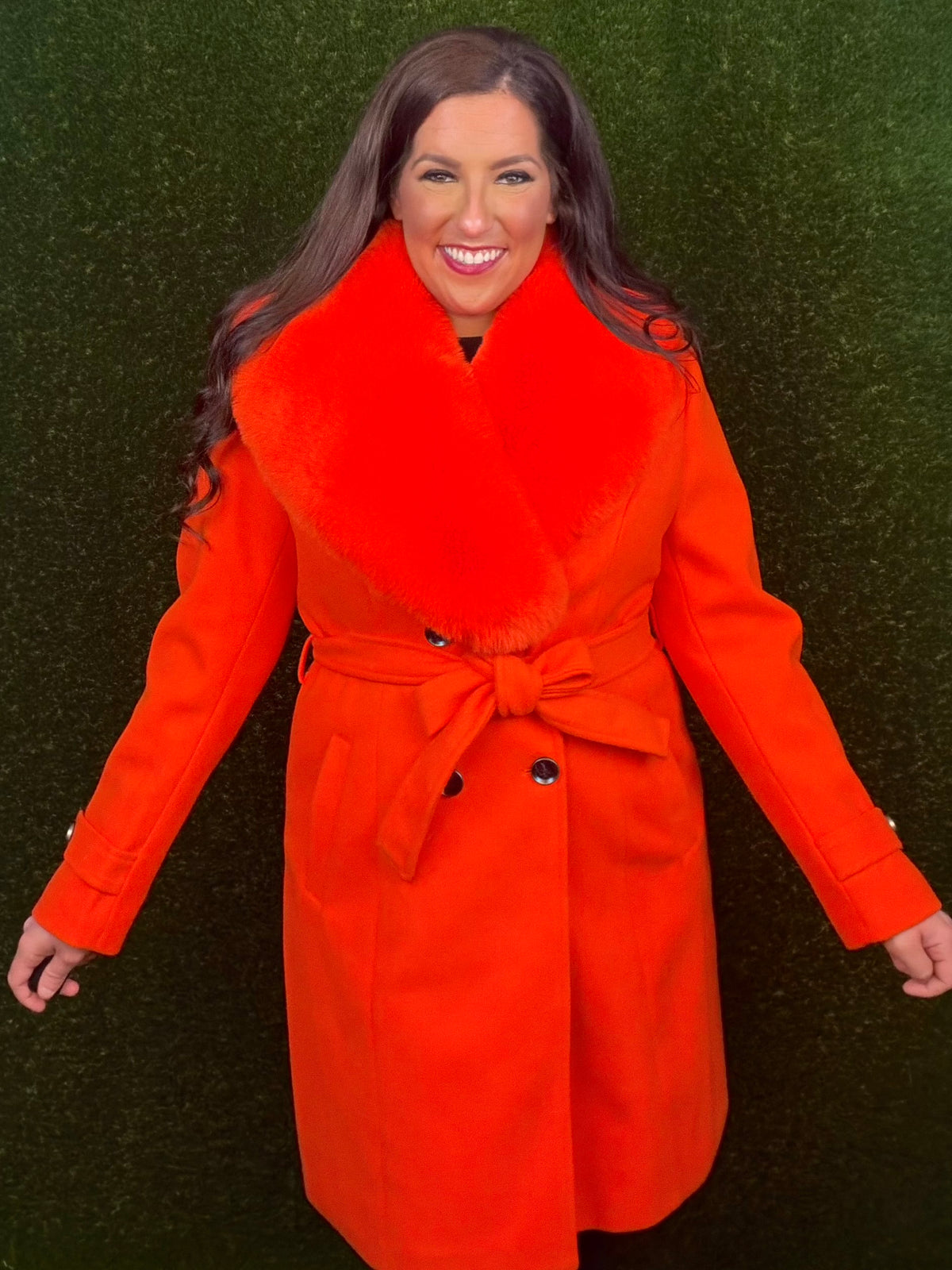 Citrus Solstice Faux Fur Coat - Rich Orange