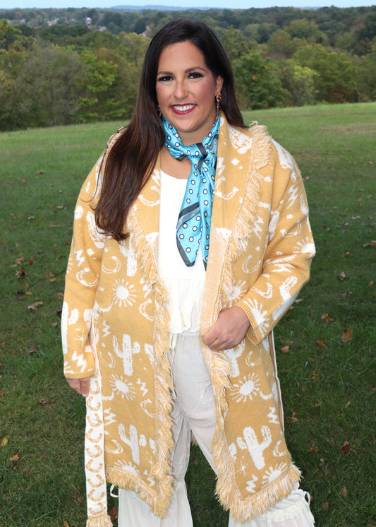 Campfire Cutie Western Fringe Cardigan - Mustard