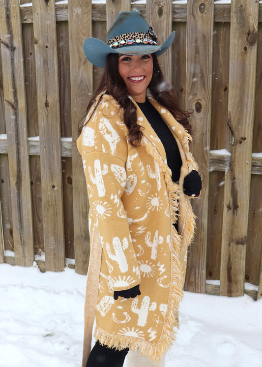 Campfire Cutie Western Fringe Cardigan - Mustard