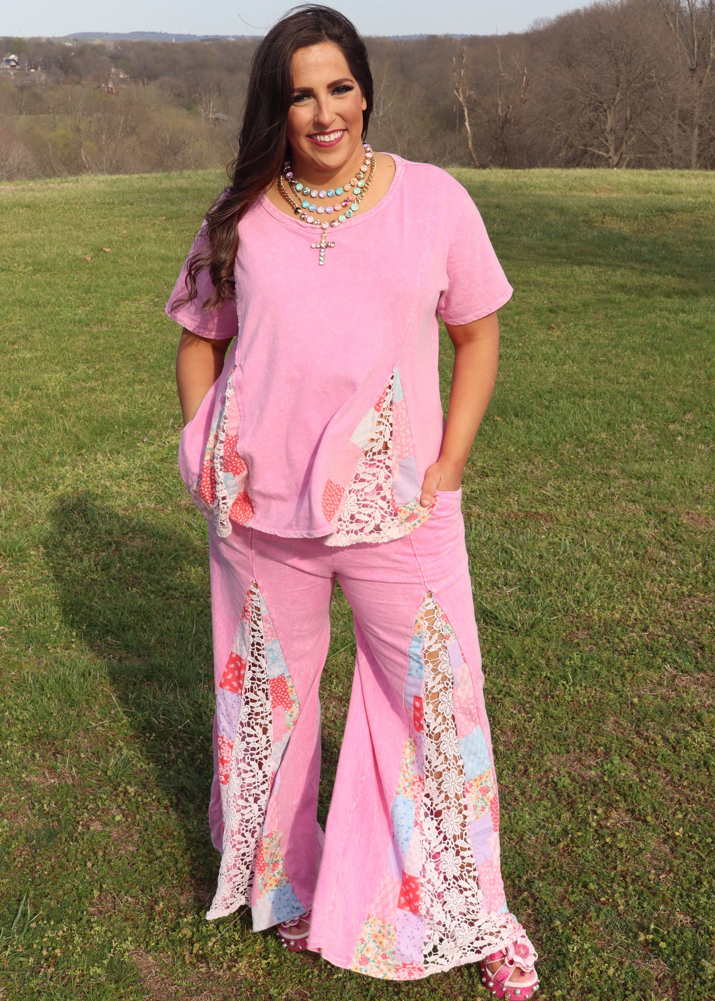 Candy Flare Matching Pant Set - Bubblegum Pink