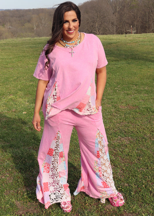 Candy Flare Matching Pant Set - Bubblegum Pink