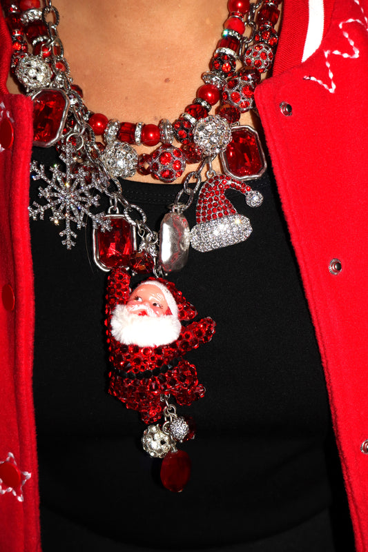 Catching Snowflakes Santa Necklace - Red
