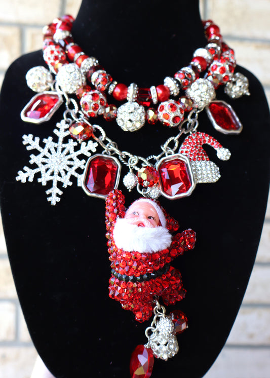 Catching Snowflakes Santa Necklace - Red
