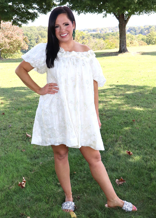 Cherish Me Babydoll Dress - Cream Gold