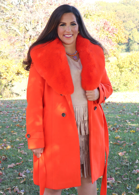 Citrus Solstice Faux Fur Coat - Orange